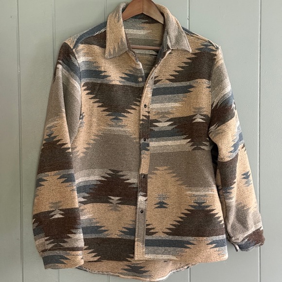 RFANTASY Other - RFANTASY Mens Southwestern Aztec Print Snap Button Flannel Shirt Jacket Brown XL